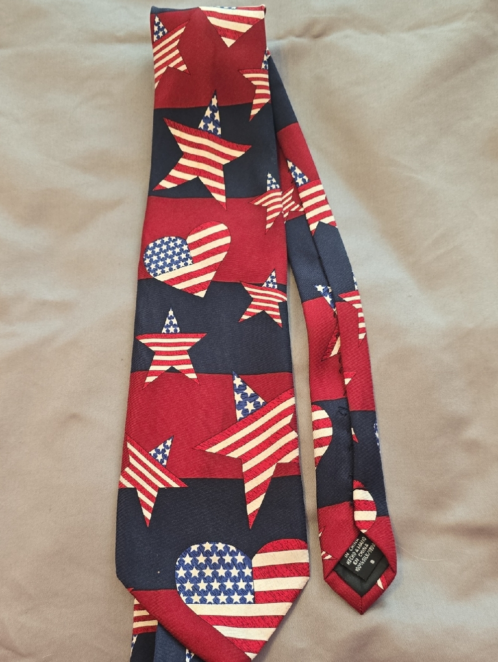 Men's‎ Patriotic Red & Navy Star and Heart Tie